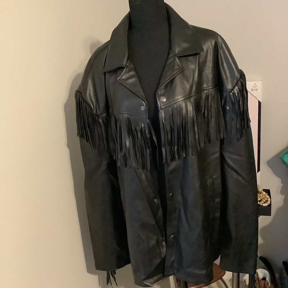 Forever 21 Black Faux Leather Jacket with Fringe